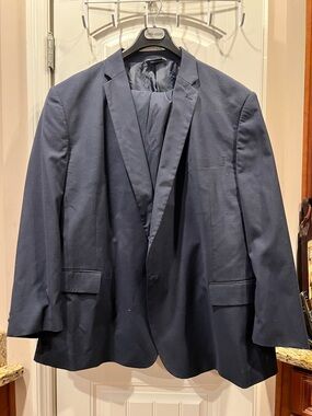 Linea Uomo Men's Tailored 2pc Navy Blue Suit Classic Single-Breasted Sz 58Rx56